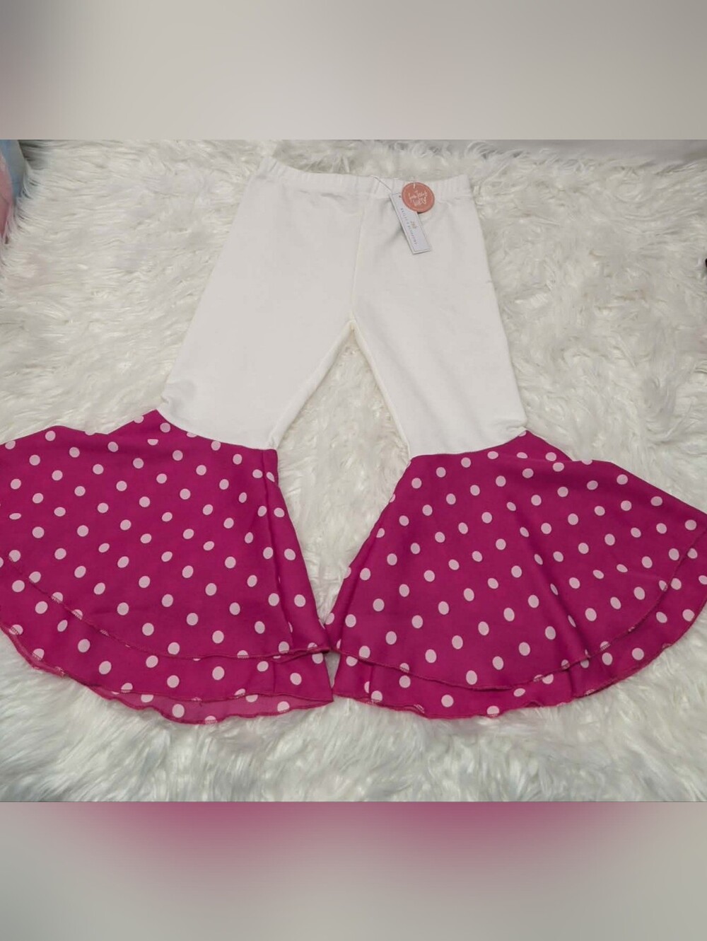 Nwt White & Hot Pink Polka Dot Ruffle Bell-Bottoms for Kids
